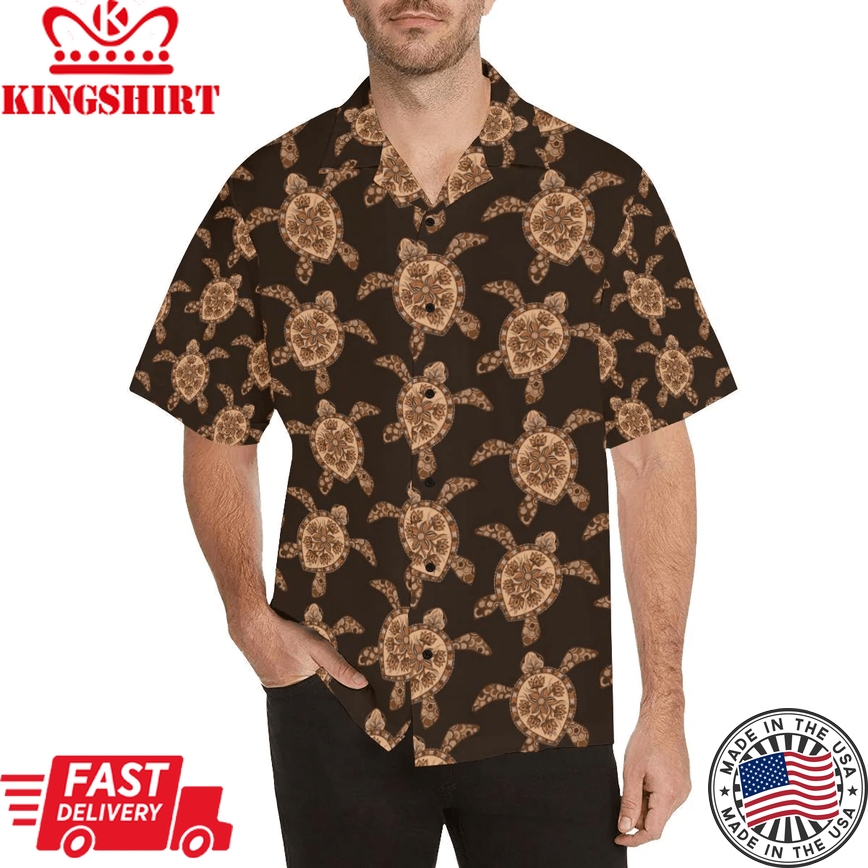 Tribal Sea Turtle Pattern Print Design Trendy Hawaiian Shirt, Turtle Lover Trendy Hawaiian Shirt For