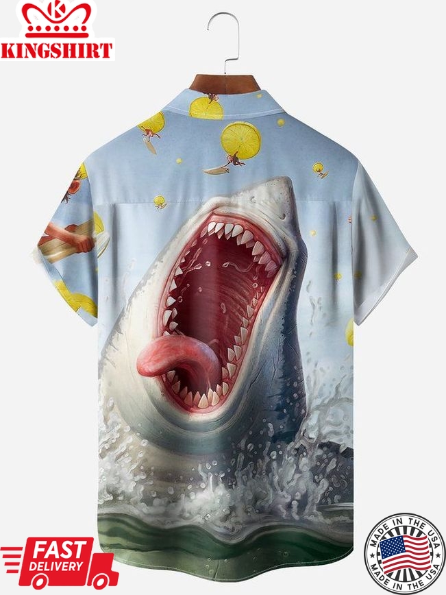 Tribal Shark Design: Shark Chest Pocket Hawaiian Shirt