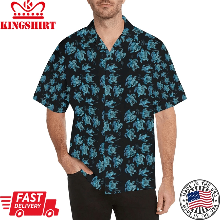 Tribal Turtle Polynesian Themed Design Trendy Hawaiian Shirt, Turtle Lover Trendy Hawaiian Shirt For