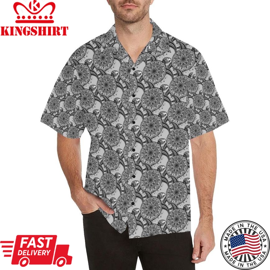 Tribal Turtle Polynesian Themed Print Trendy Hawaiian Shirt, Turtle Lover Trendy Hawaiian Shirt For