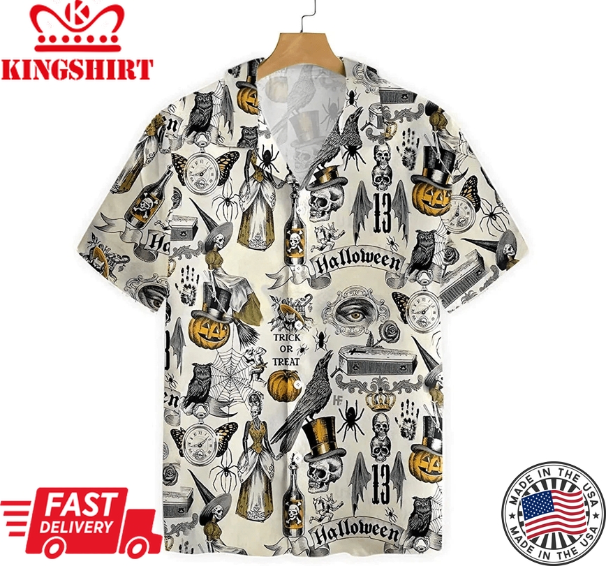 Trickery Halloween Summer Clothes Trendy Hawaiian Shirt, Button Up Aloha Shirt For Men, Women