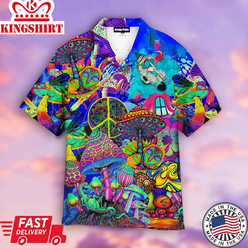 Trippy Hippie Mushroom Trendy Hawaiian Shirt For