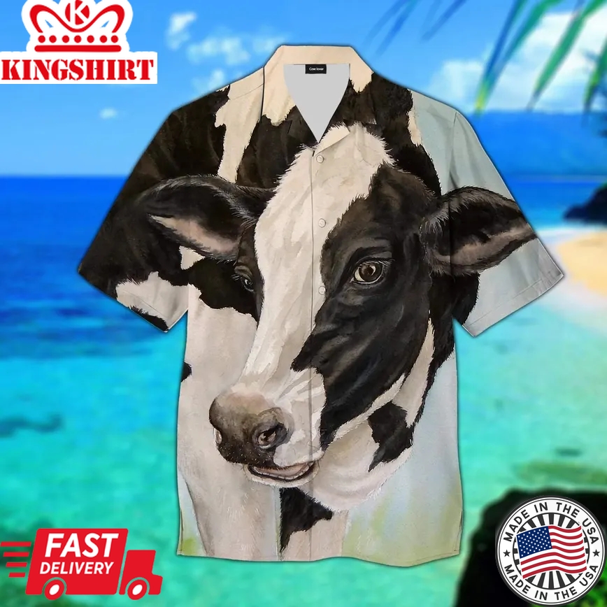 Tropical 3D Cow Painting Trendy Hawaiian Shirt, Cow Trendy Hawaiian Shirt For Summer Gifts