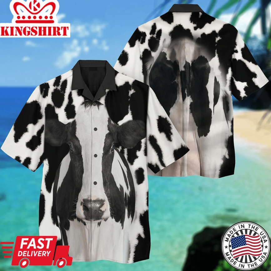 Tropical 3D Cow Pattern Geometric Trendy Hawaiian Shirt, Cow Trendy Hawaiian Shirt For Summer Gifts