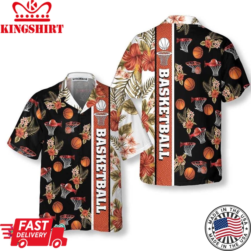 Tropical Basketball Hawaiian Shirt, Button Up Basketball Shirt For Men & Women, Best Gift For Basketball Lover