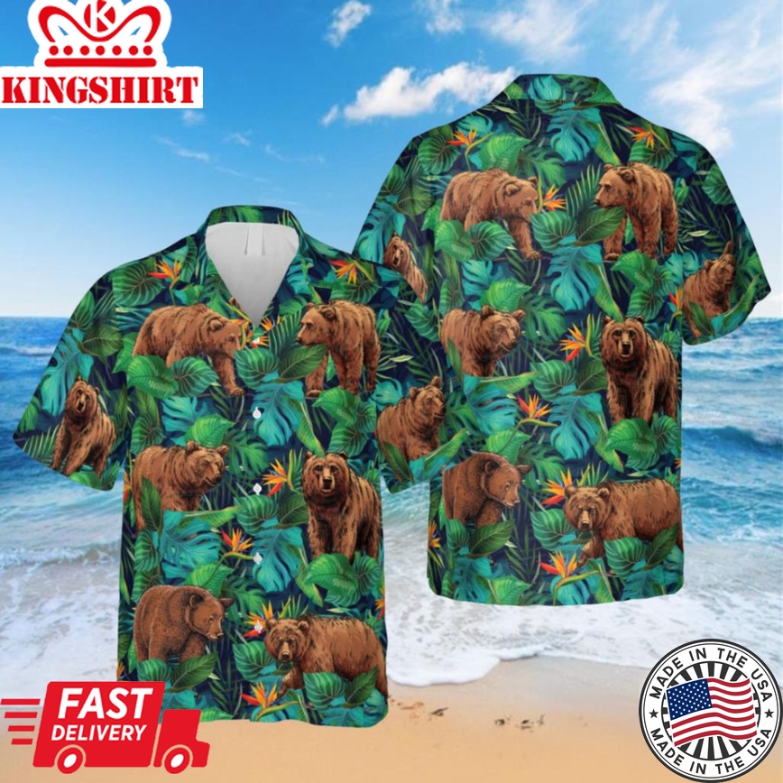 Tropical Bear Green Hawaii Shirt, FatherS Day Gift