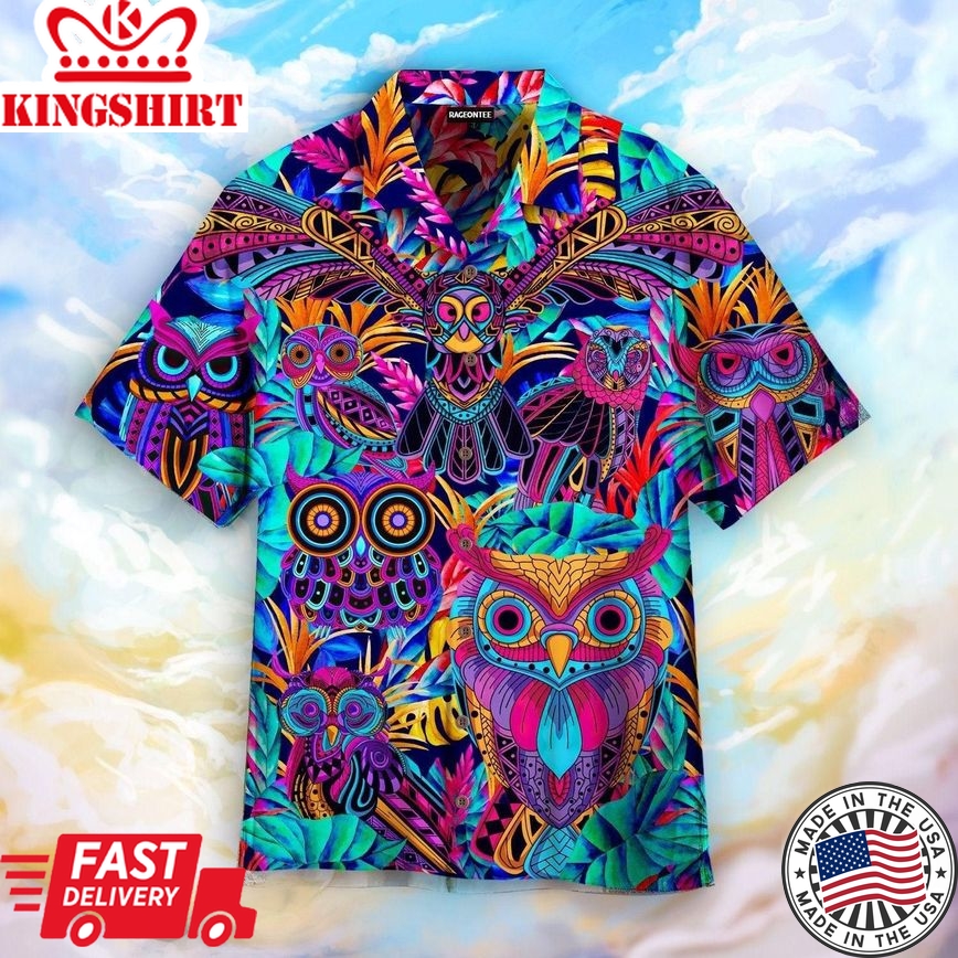 Tropical Colorful Neon Owl Trendy Hawaiian Shirt