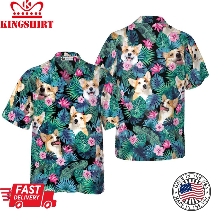 Tropical Corgi Dog Shirt For Men Hawaiian Shirt