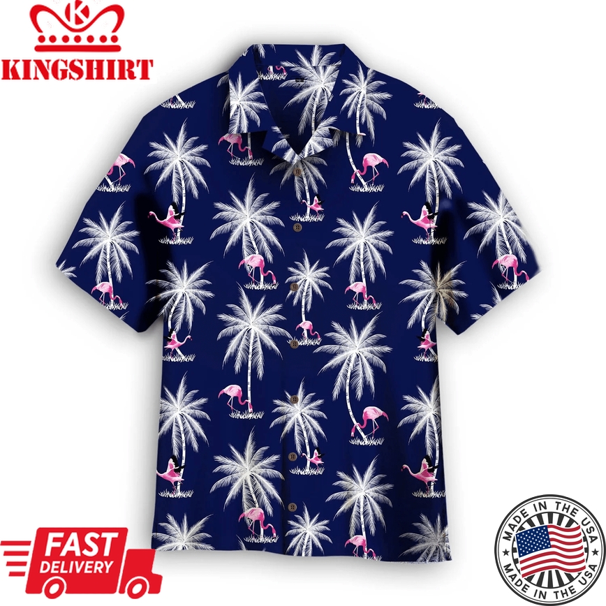 Tropical Flamingo And Palm Tree Trendy Hawaiian Shirt For Aloha Shirt