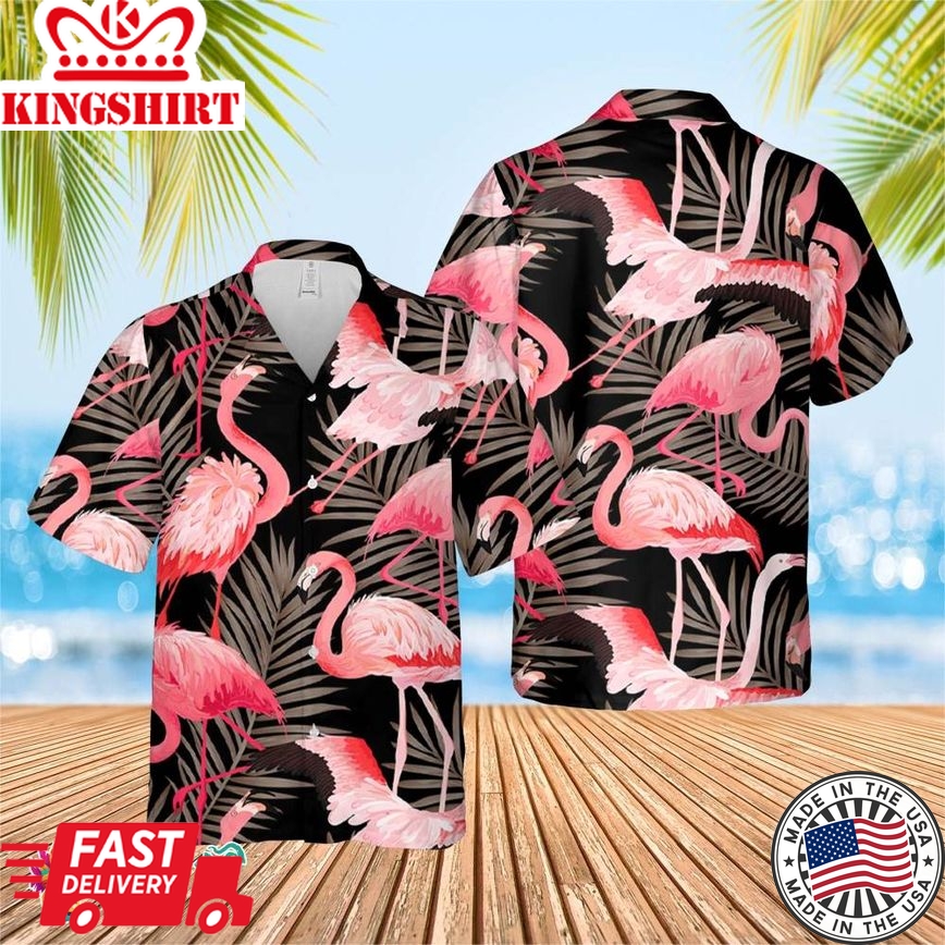 Tropical Flamingo Bird Hawaiian Shirt, Short Sleeve Hawaiian Aloha Shirt, Flamingo Birds Shirt, Flamingo Birthday Hawaiian