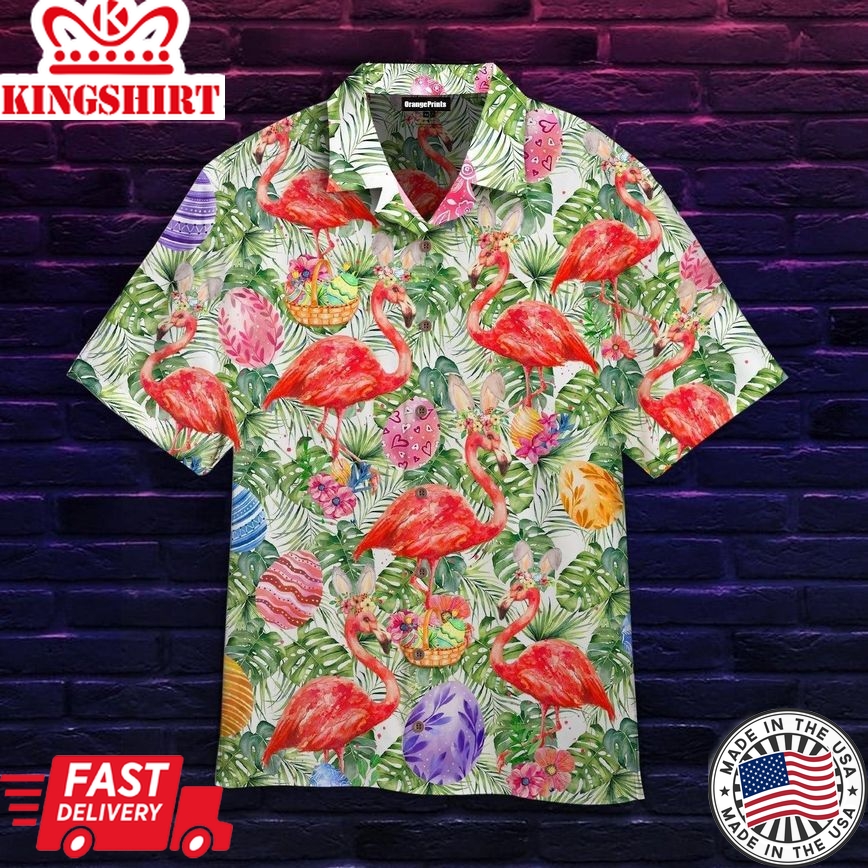 Tropical Flamingo Easter Eggs Trendy Hawaiian Shirt For