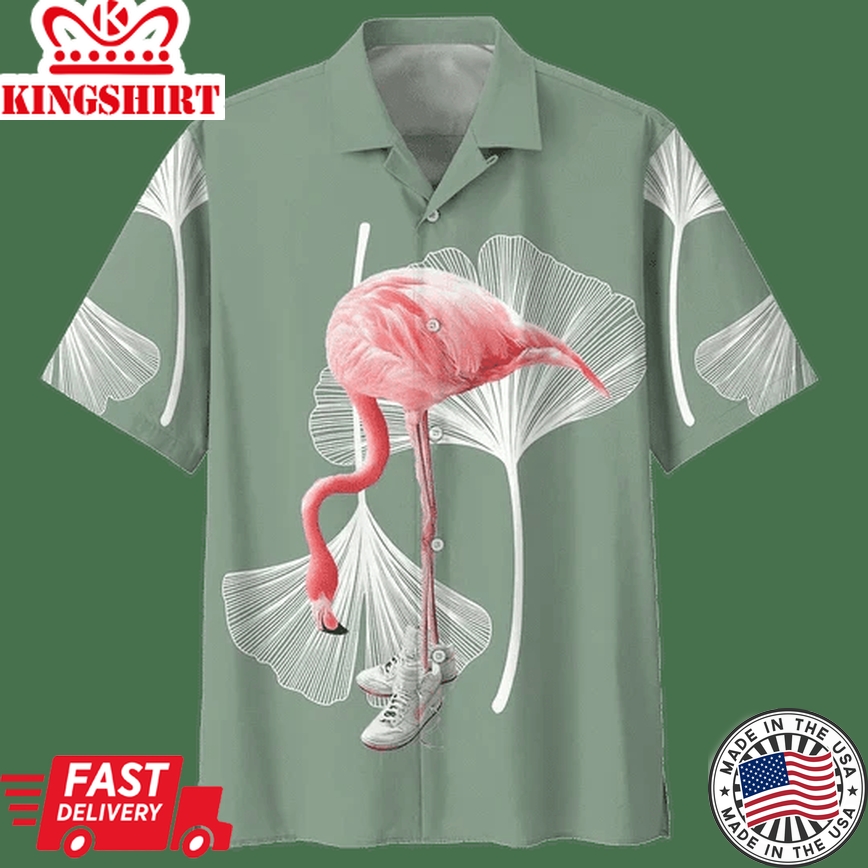 Tropical Flamingo Ornamental Trendy Hawaiian Shirt, Flamingo Shirts Mens