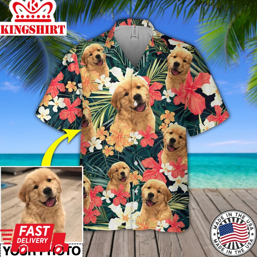 Tropical Flower Dog Custom Photo Trendy Hawaiian Shirt, Dog Summer Hawaii Shirt, Trendy Hawaiian Shirt Men