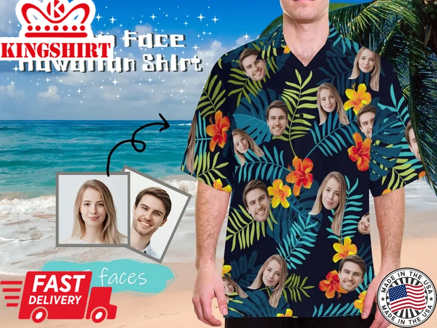 Tropical Flower Trendy Hawaiian Shirt, Personalize Face Shirt, Custom Shirt With Photo, Summer Vacation Shirt