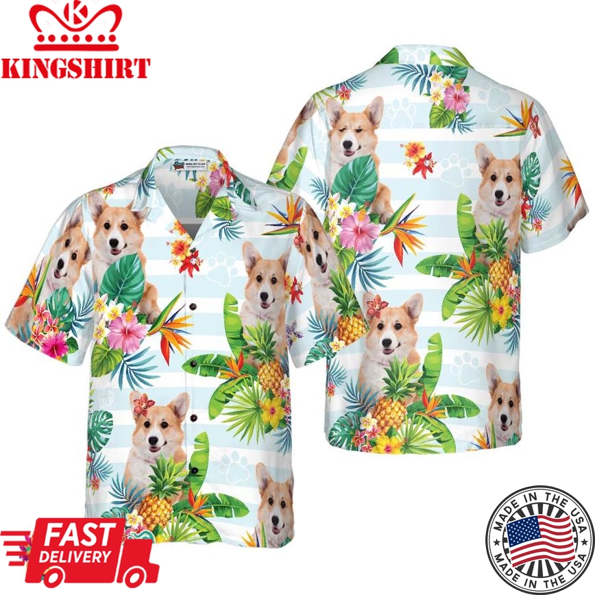 Tropical Flower With Corgi Hawaiian Shirt