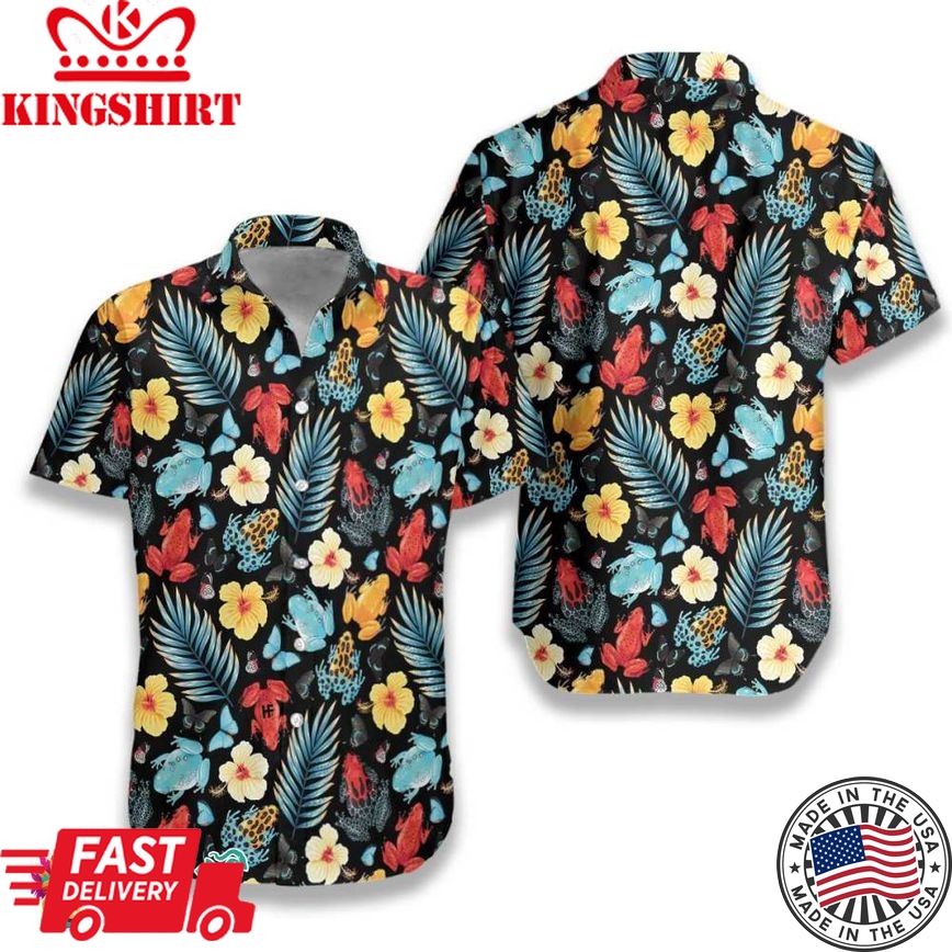 Tropical Flowers And Frogs Hawaiian Shirt