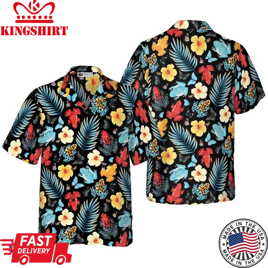 Tropical Flowers And Frogs Hawaiian Shirt