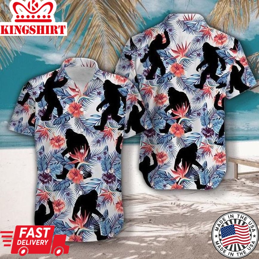 Tropical Flowers Bigfoot Aloha Trendy Hawaiian Shirts For Men & For Women