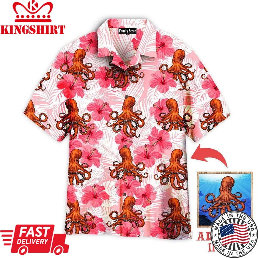 Tropical Flowers Hibiscus Octopus Custom Hawaiian Shirt