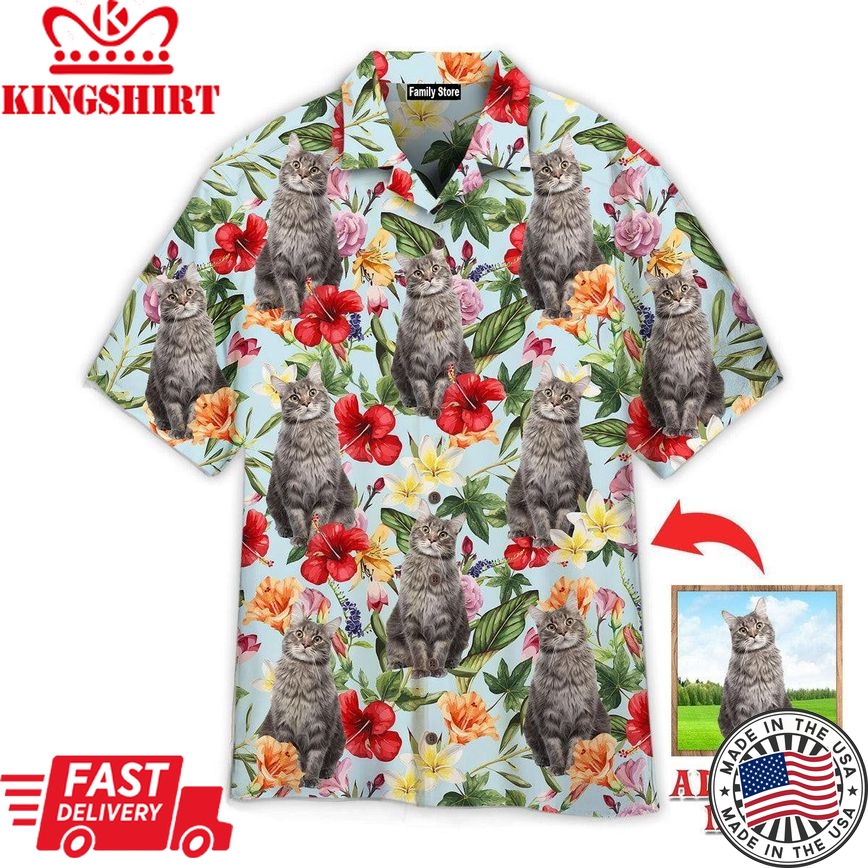 Tropical Flowers Maine Coon Cats Custom Hawaiian Shirt