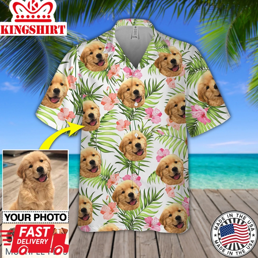 Tropical Flowers With Dog Custom Photo Trendy Hawaiian Shirt, Summer Aloha Shirt, Gift For Dog Lover