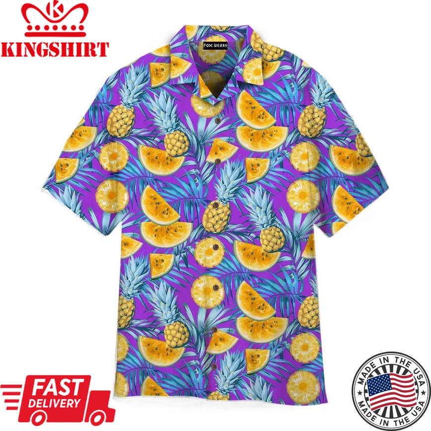 Tropical Fruits Pineapples Trendy Hawaiian Shirt