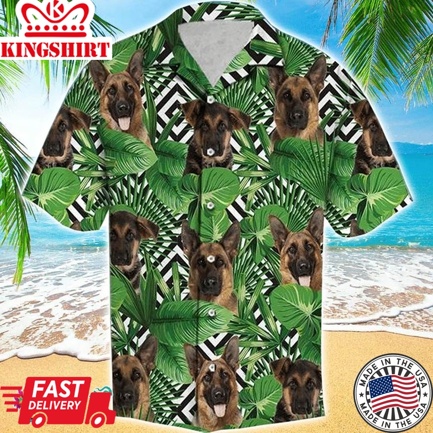 Tropical German Shepherd Unique Green Hawaiian Aloha Beach Shirt