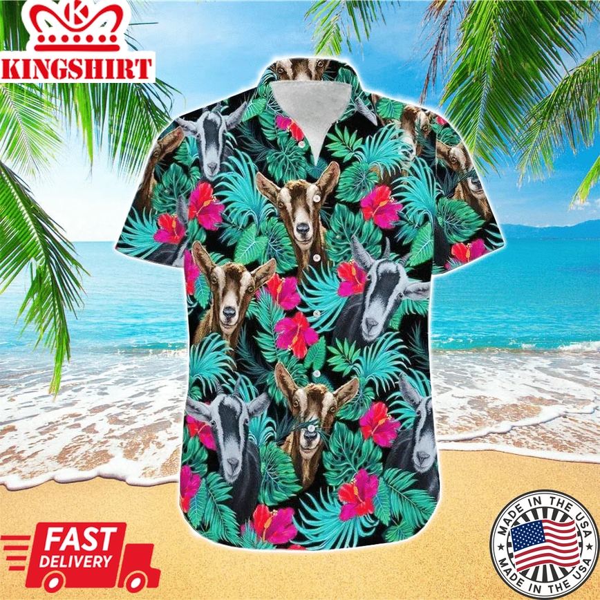 Tropical Goat Trendy Hawaiian Shirts For Men, Summer Trendy Hawaiian Shirts Casual Short Sleeve Shirt