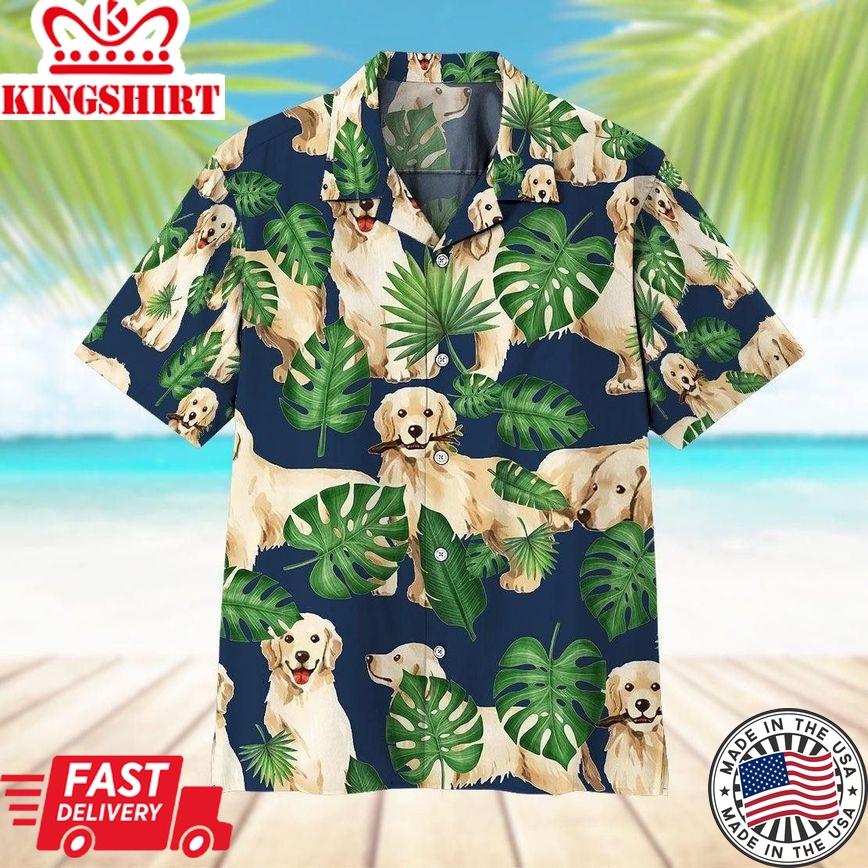 Tropical Golden Retrievers Trendy Hawaiian Shirt