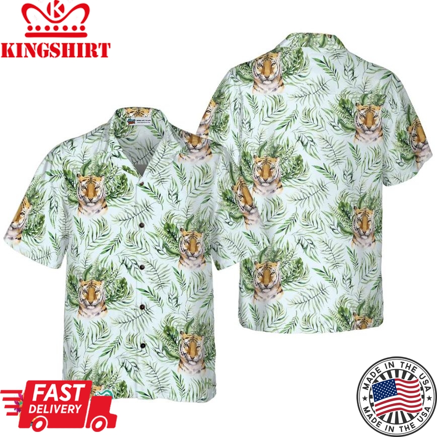 Tropical Green Leaves And Jungle Tiger Shirt For Men Hawaiian Shirt