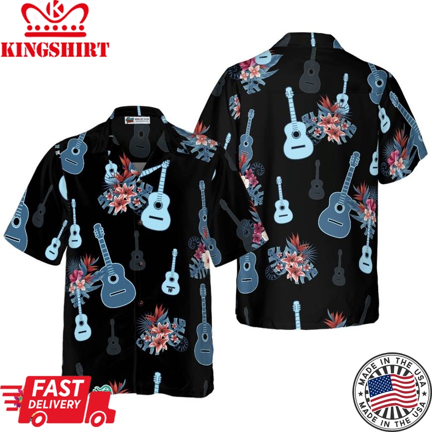 Tropical Guitar Leaves Hawaiian Shirt