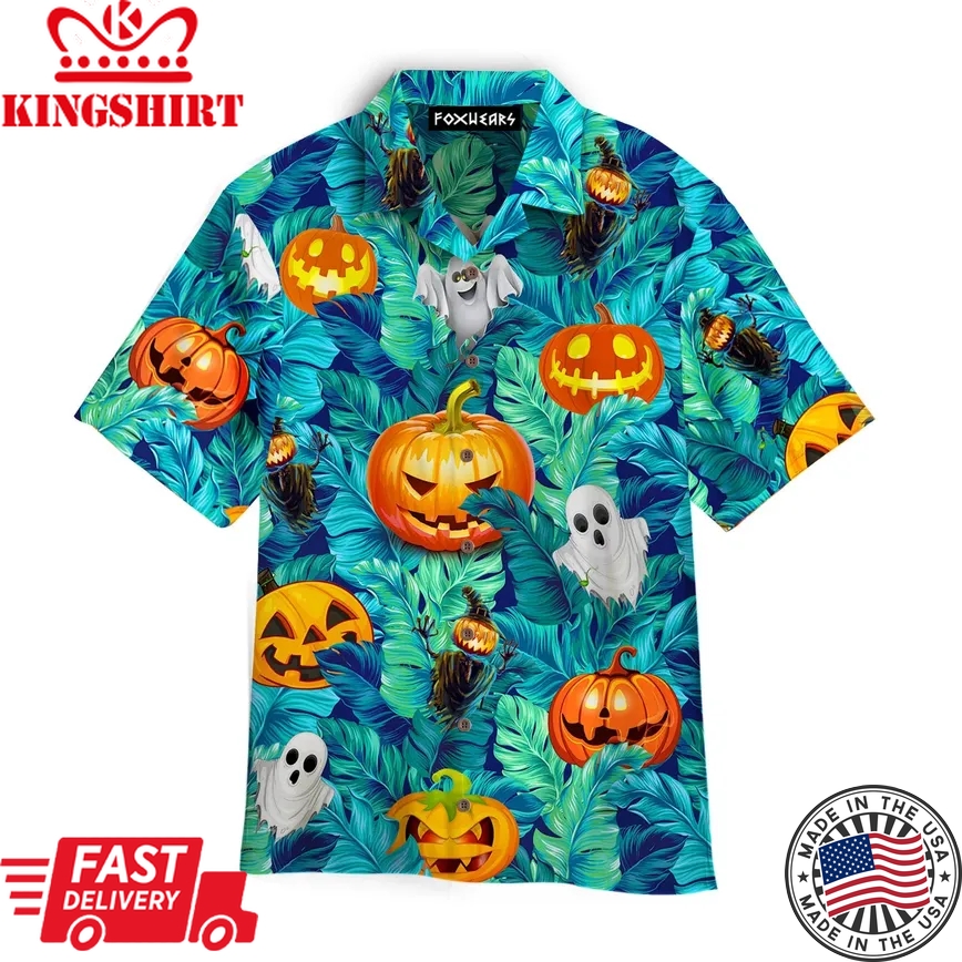 Tropical Halloween Pumpkin Ghost Devil Trendy Hawaiian Shirt