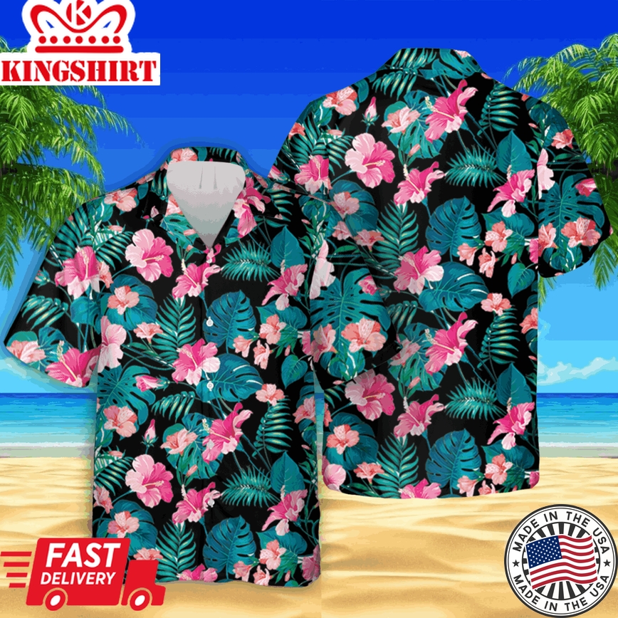 Tropical Hibicus Trendy Hawaiian Shirt, Summer Shirt For Men