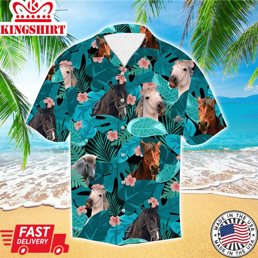 Tropical Horse Trendy Hawaiian Shirt, Summer Trendy Hawaiian Shirts Casual Short Sleeve Shirt Men