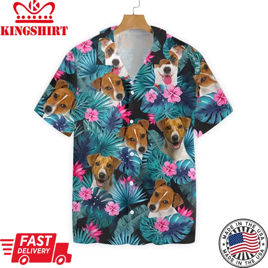 Tropical Jack Russell Terrier Dog Pattern Trendy Hawaiian Shirt