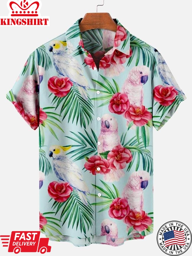 Tropical Jungle Pattern With Parrto Men's Hawaiian Shirt