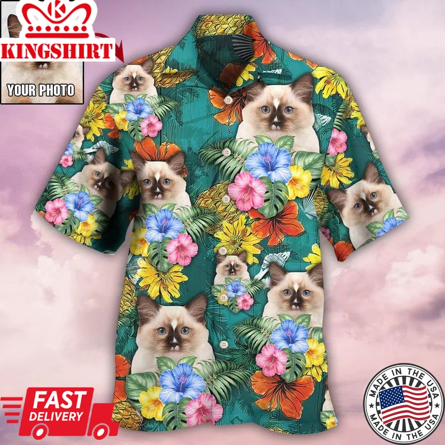 Tropical Kitty Paradise: Custom Photo Hawaiian Shirt