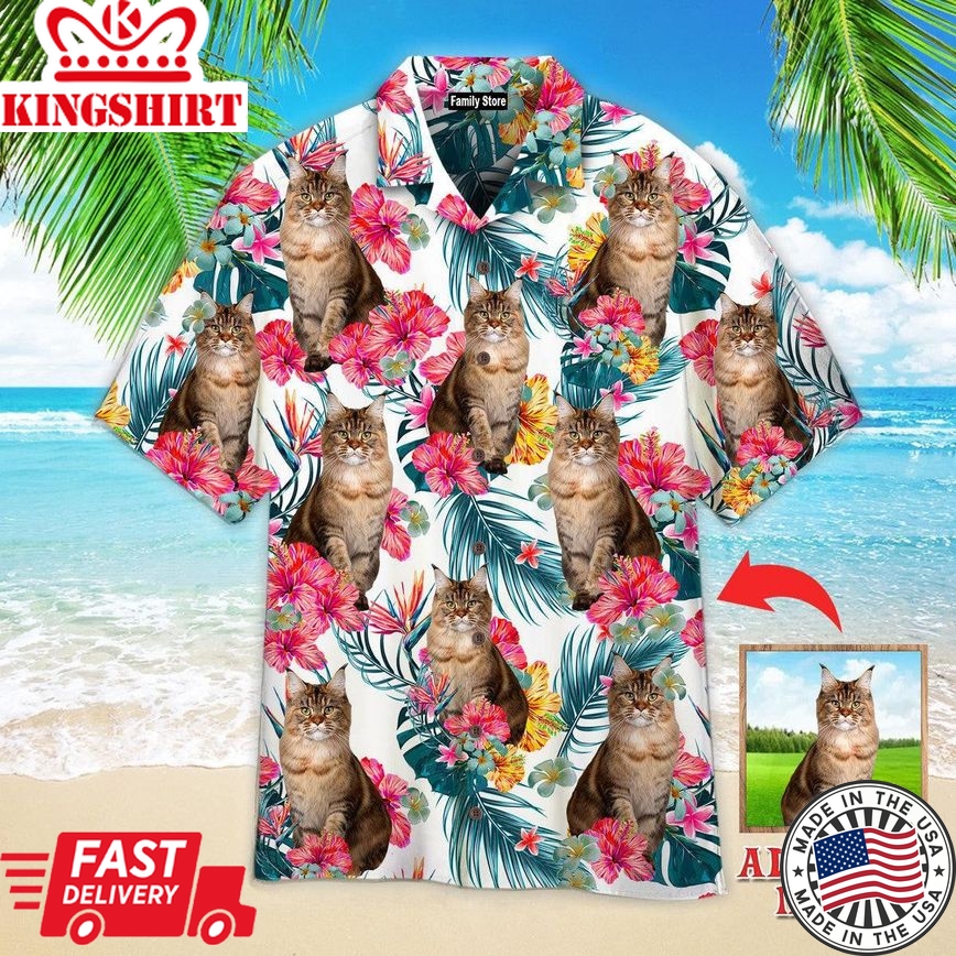 Tropical Leaves And Flowers Maine Coon Cats Custom Hawaiian Shirt