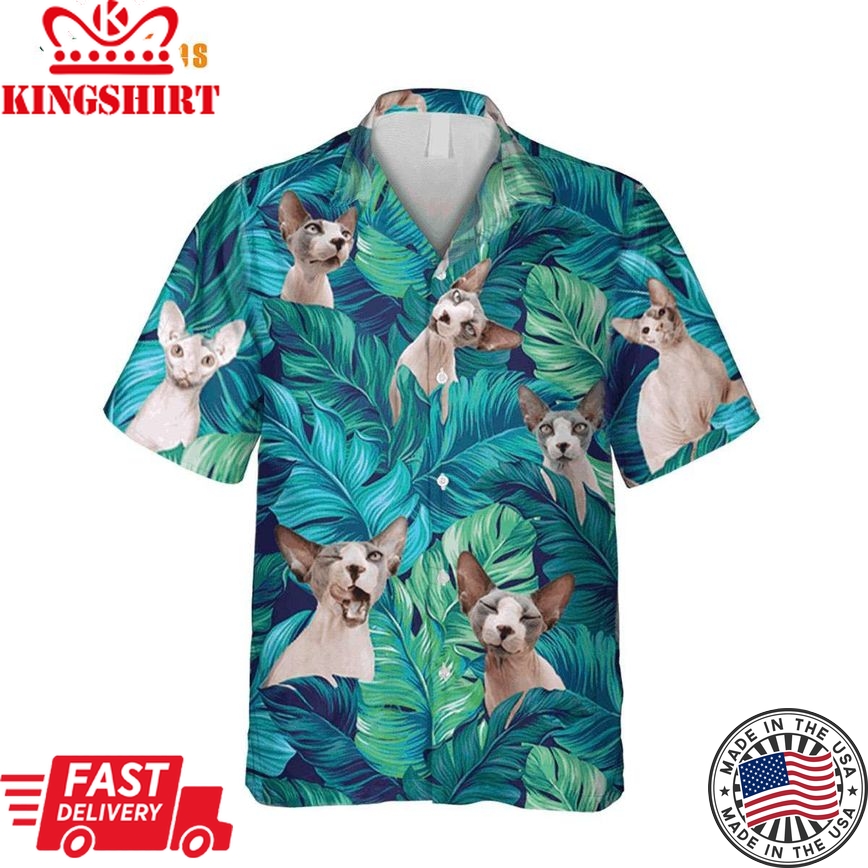 Tropical Leaves Egyptian Sphynx Cat Trendy Hawaiian Shirt Perfect Gifts For Your Loved Ones