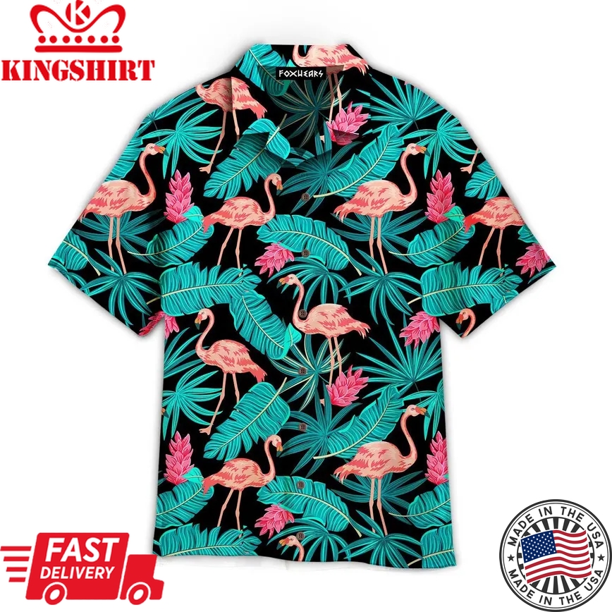 Tropical Leaves Flamingo Trendy Hawaiian Shirt