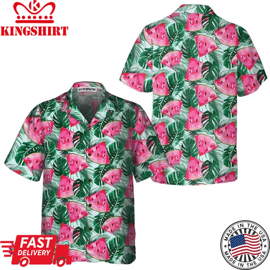 Tropical Palm Leaves Watermelon Hawaiian Shirt, Cool Watermelon Shirt For Men & Women