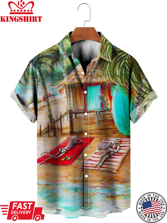 Tropical Palm Skull Print Hawaiian Shirt