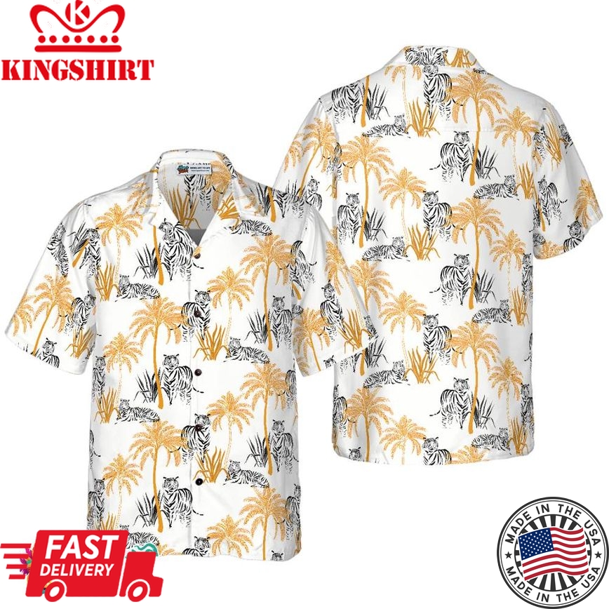 Tropical Palm Tree Tigers Shirt For Men Hawaiian Shirt