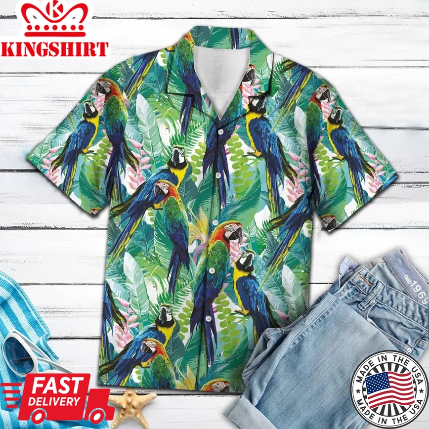 Tropical Parrot Trendy Hawaiian Shirt, Parrot Lover Trendy Hawaiian Shirt For