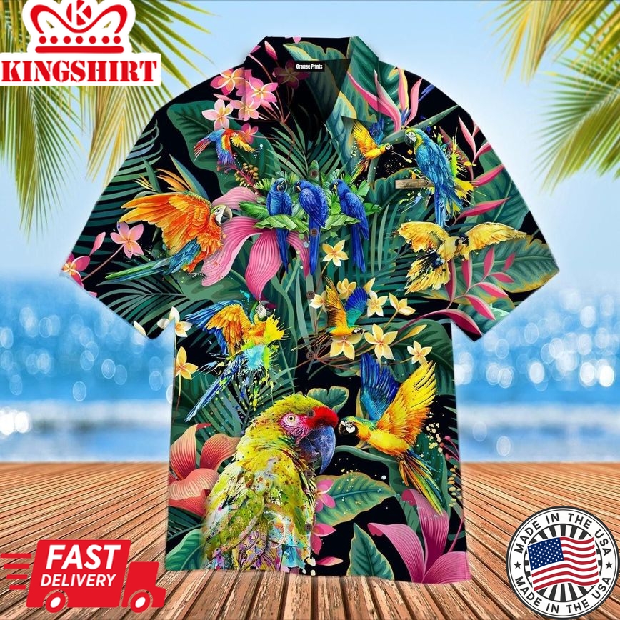 Tropical Parrots Trendy Hawaiian Shirt For