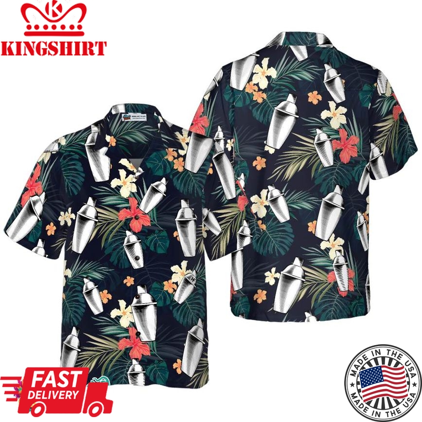 Tropical Pattern Bartender Shirts For Men Hawaiian Shirt