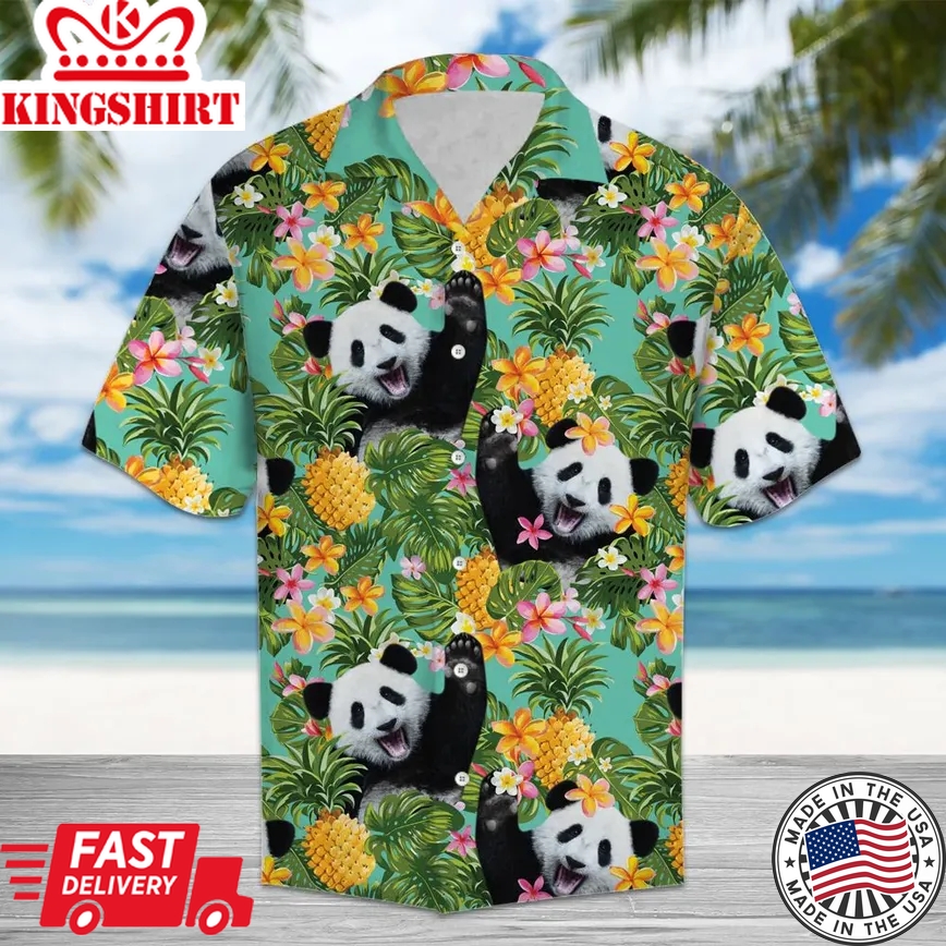 Tropical Pineapple Panda Trendy Hawaiian Shirt, Panda Lover Trendy Hawaiian Shirt For