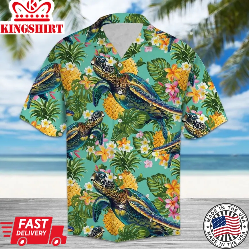 Tropical Pineapple Turtle Trendy Hawaiian Shirt, Turtle Lover Trendy Hawaiian Shirt For