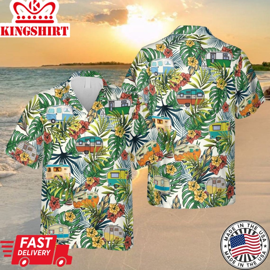 Tropical Plants And Campers 3D Hawaii Shirt, Vintage Beach Shirt