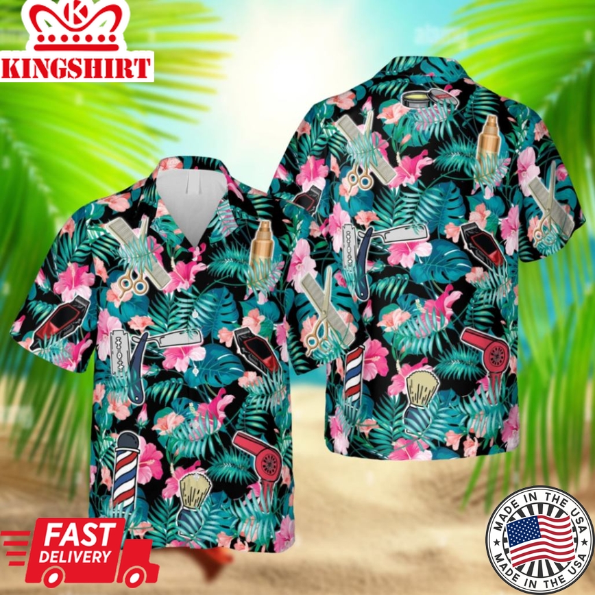 Tropical Plants Barber Hawaii Shirt, Hair Salon, Summer Outfit